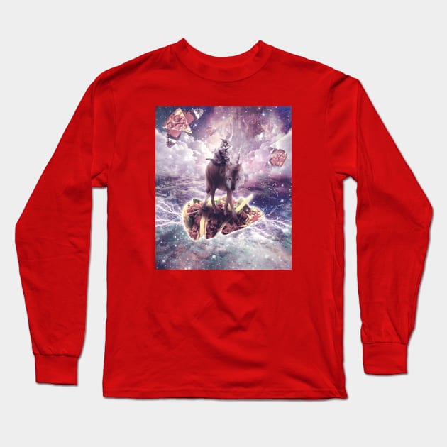 Cat Riding Unicorn Wolf on Taco Long Sleeve T-Shirt by Random Galaxy